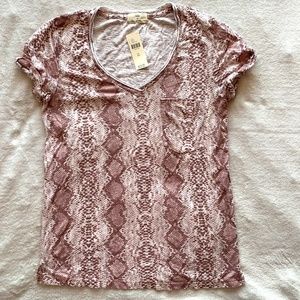 NWT T.La Anthropologie Women's Pink Snakeskin Print T Short Sleeve Shirt: XS